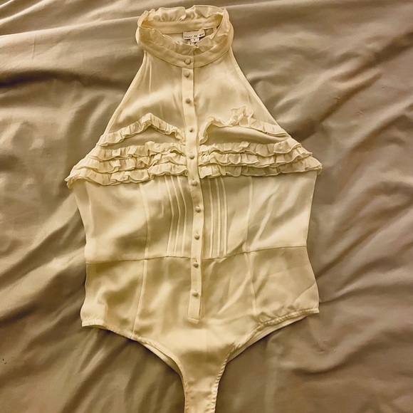 Fleur Du Mal • Ruffle BodySuit Blouse • 100% Silk • Off White • Size 8/10 - Picture 3 of 8